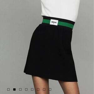 Maje Black Mini Skirt with Green Waistband